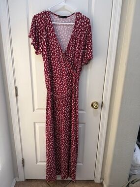 Women’s Chris & Carol 2xBurgundy Floral Wrap Maxi Dress Plus Size Soft